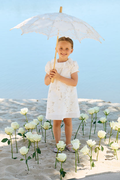 Elegant Beige Floral Embroidered Dress