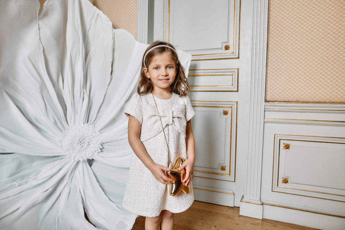Sparkly Tweed Dress with Bow