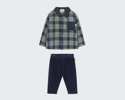 Check Flannel Top with Denim Corduroy Pants