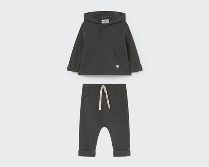 Soft Brush Knit Hooded and Pants Set - Gray