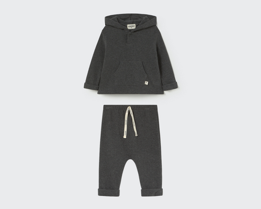 Soft Brush Knit Hooded and Pants Set - Gray