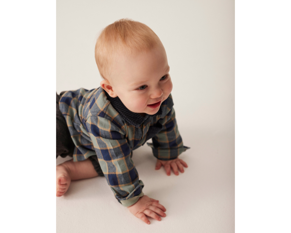 Check Flannel Top with Denim Corduroy Pants