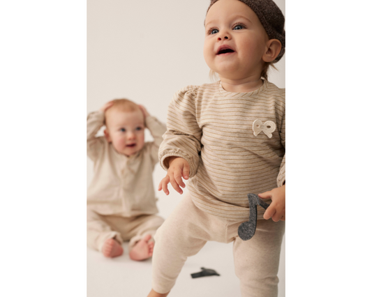 Striped Bows Long Sleeve and Pants Set - Stone