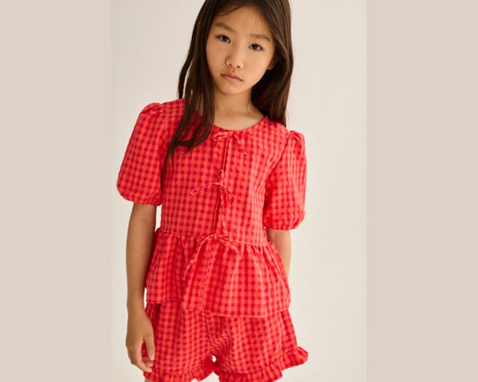 Red Gingham Shorts Set