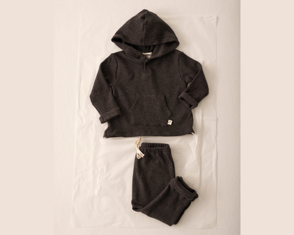 Soft Brush Knit Hooded and Pants Set - Gray
