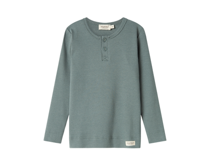 Long Sleeve Ribbed Henley Set - Dusty Green