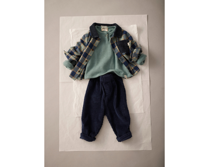 Check Flannel Top with Denim Corduroy Pants