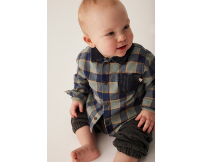 Check Flannel Top with Denim Corduroy Pants