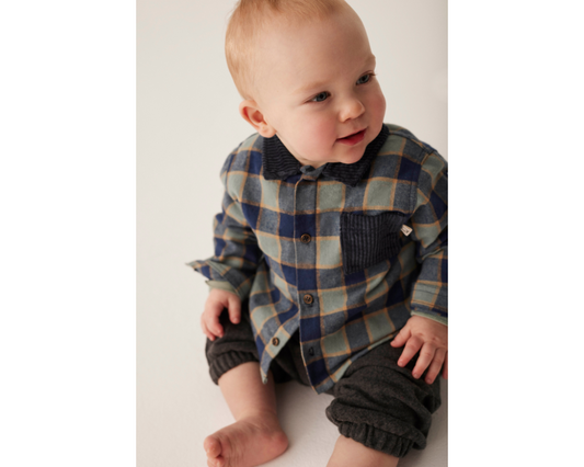 Check Flannel Top with Denim Corduroy Pants