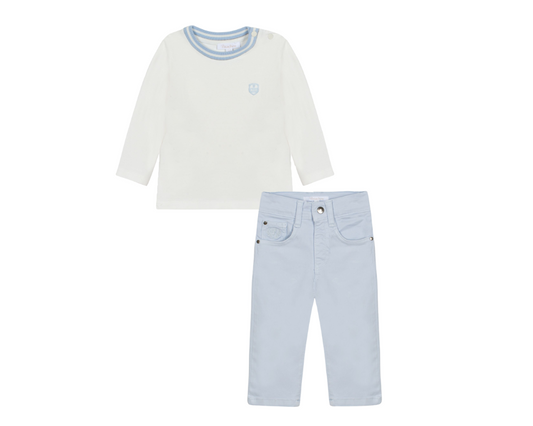 Ecru Long Sleeve and Light Blue Pants