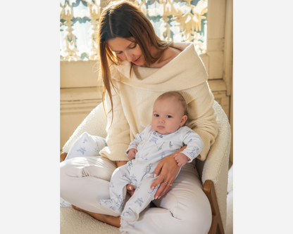 Blue Toile de Jouy Babygrow Footie