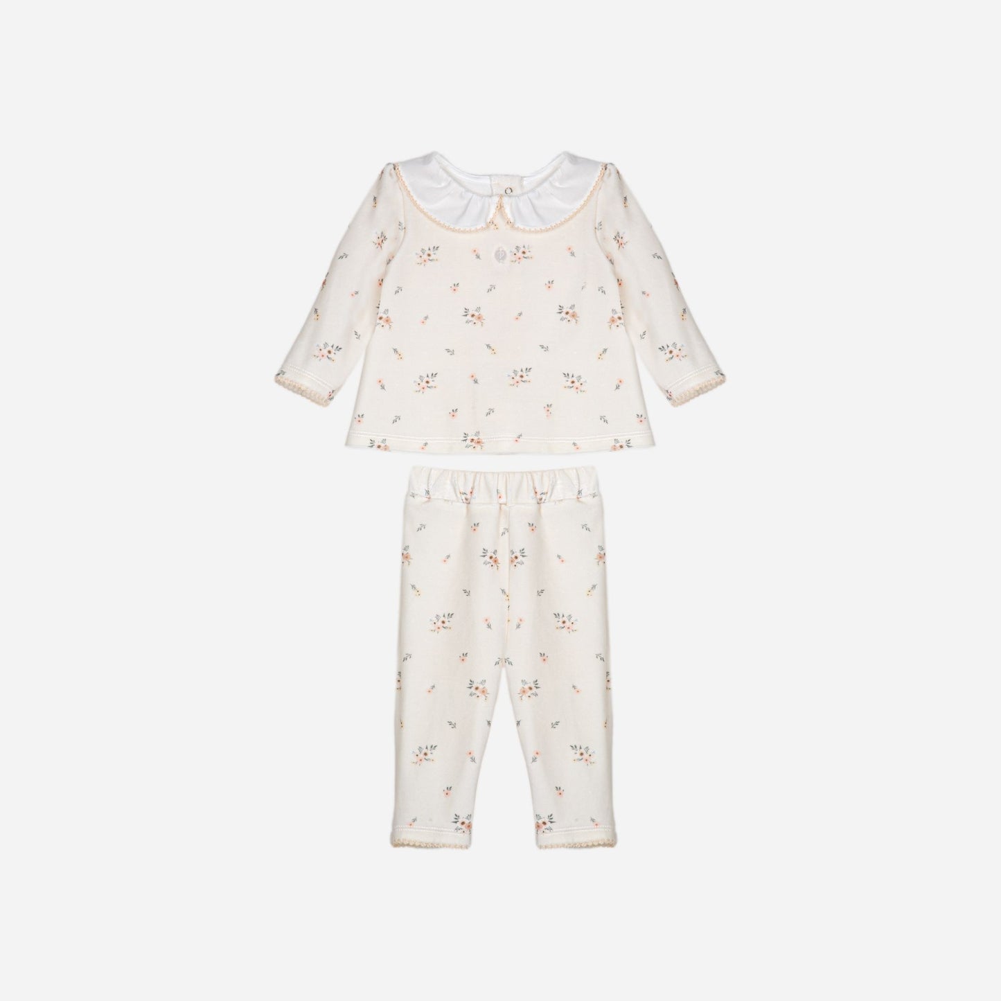 Beige Floral Velour Baby Set