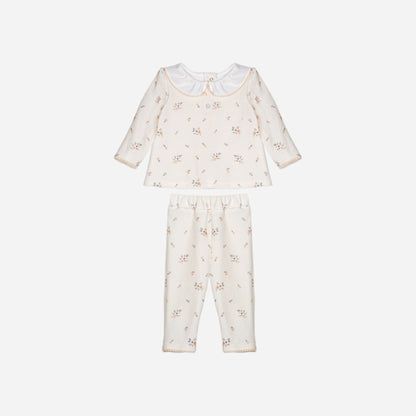 Beige Floral Velour Baby Set