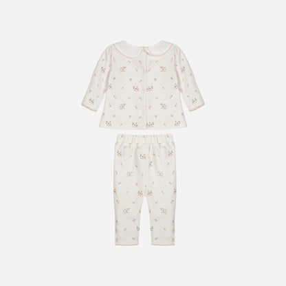 Beige Floral Velour Baby Set