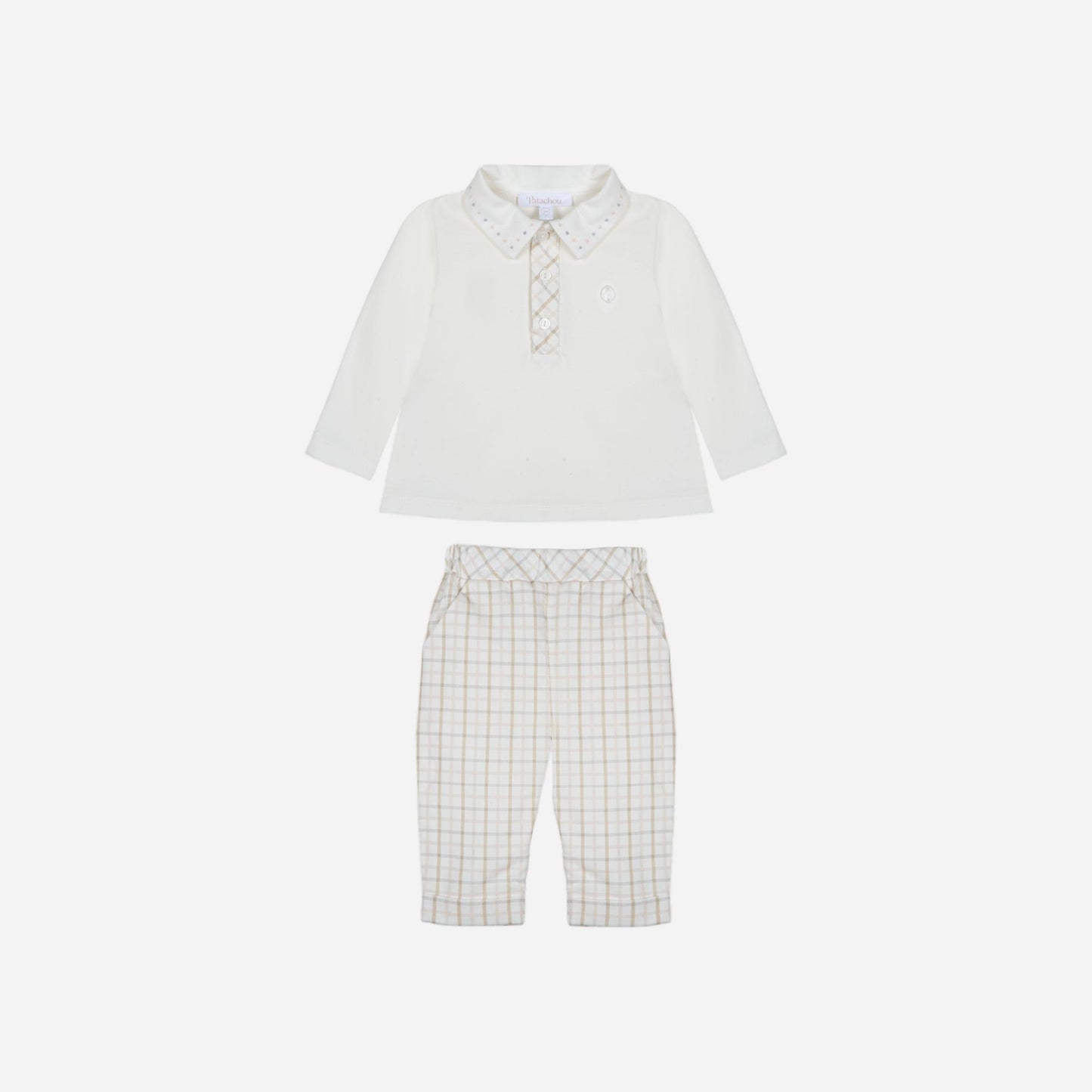 Beige Checkered Polo and Pants Set