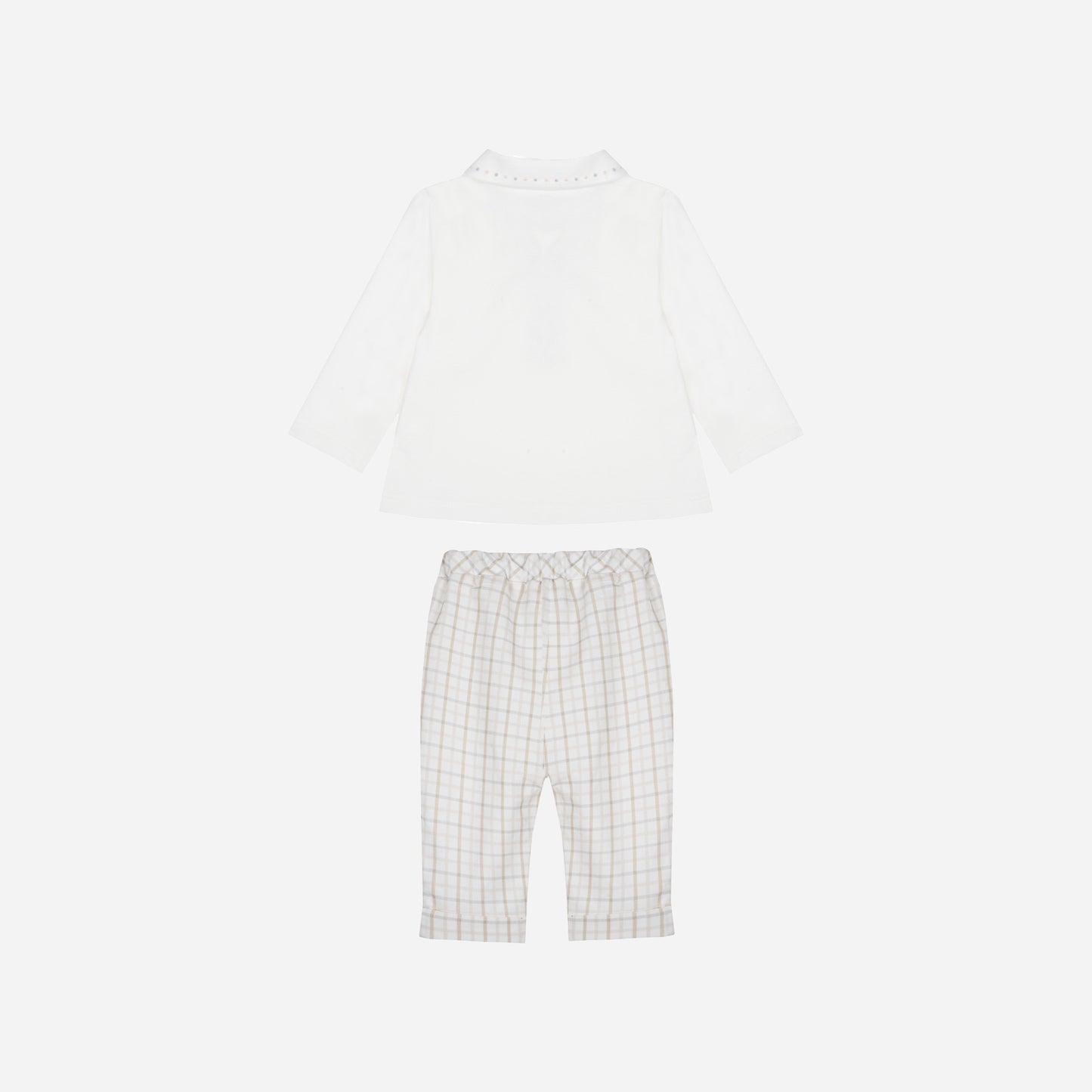 Beige Checkered Polo and Pants Set