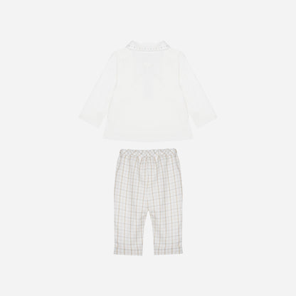 Beige Checkered Polo and Pants Set