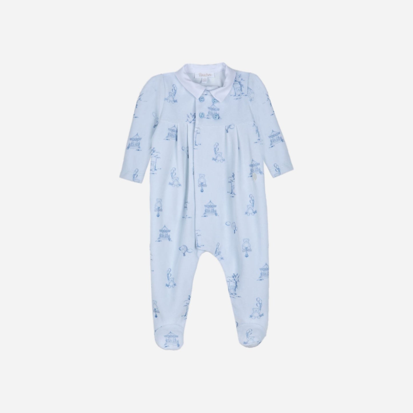 Blue Toile de Jouy Babygrow Footie