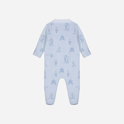 Blue Toile de Jouy Babygrow Footie
