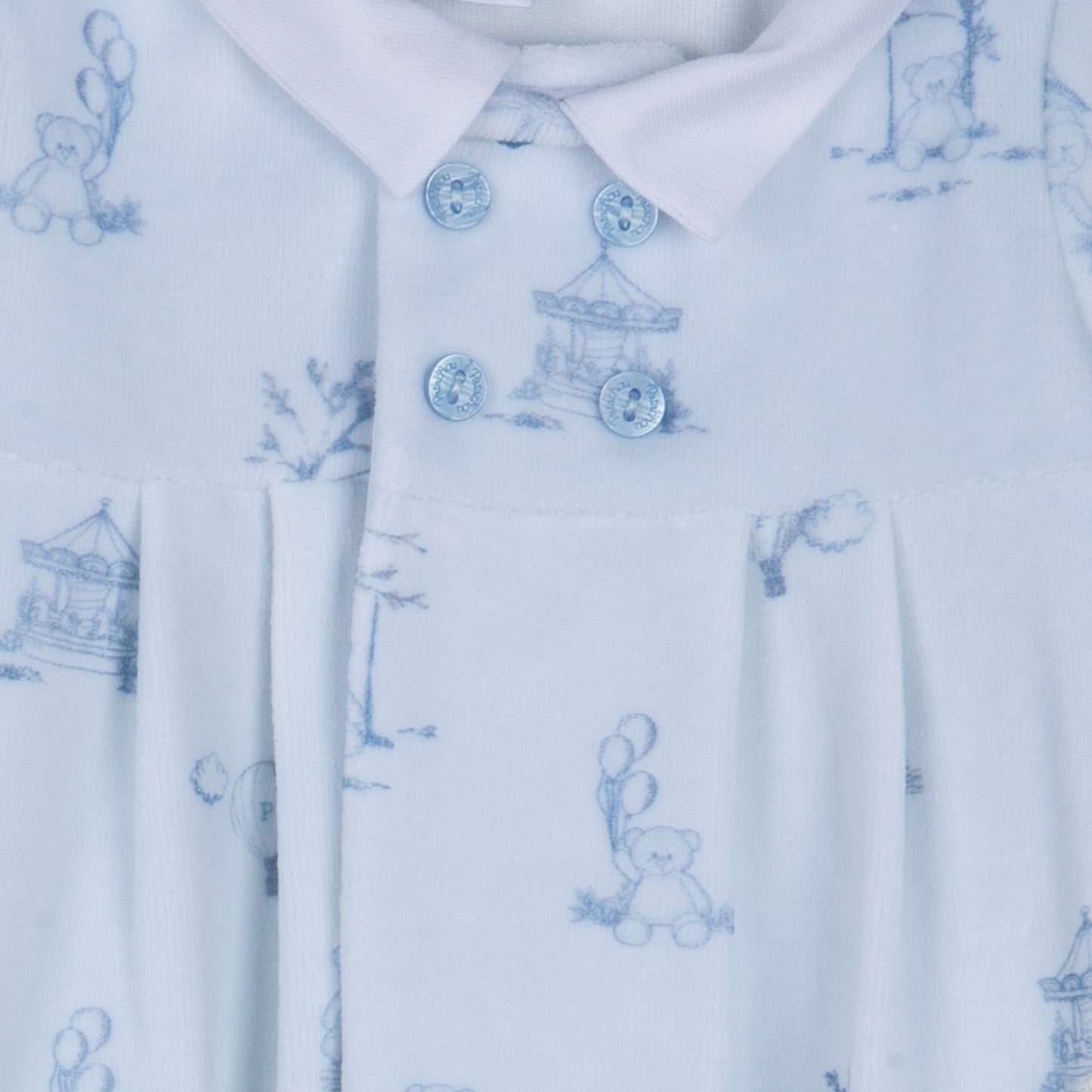 Blue Toile de Jouy Babygrow Footie