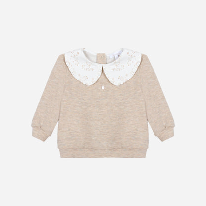 Beige Flowers Girls Pants Set