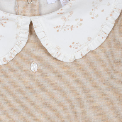 Beige Flowers Girls Pants Set