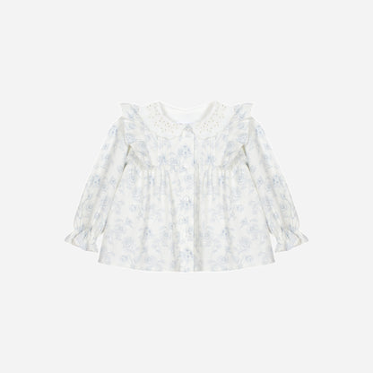 Woven Melange Blue Floral Pants Set