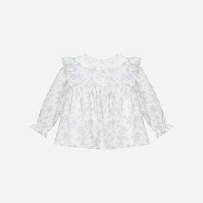 Woven Melange Blue Floral Pants Set