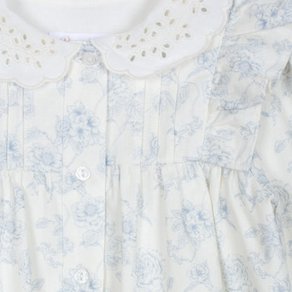 Woven Melange Blue Floral Pants Set