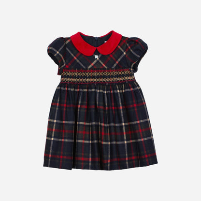 Plaid dress with red collar on a white background