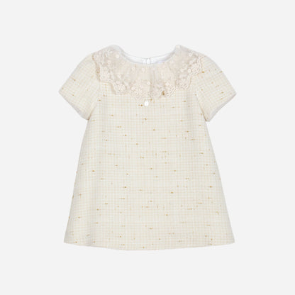 Ivory Tweed Dress with Embroiered Collar