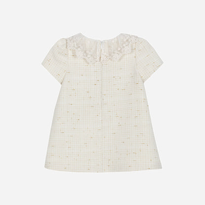 Ivory Tweed Dress with Embroiered Collar