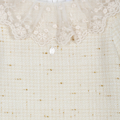 Ivory Tweed Dress with Embroiered Collar