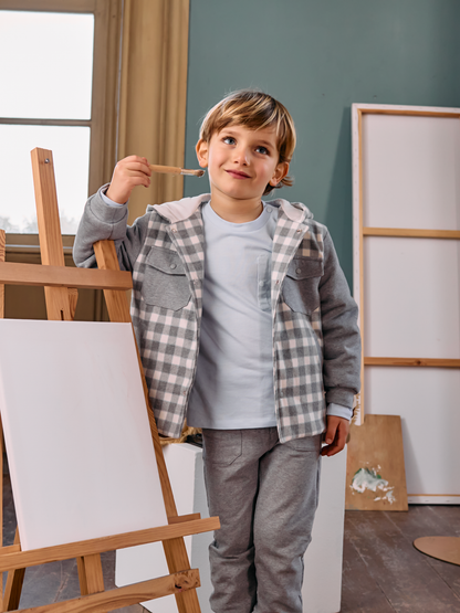 Grey and Ecru Check Overshirt