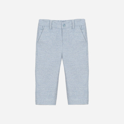 Ecru Polo Long Sleeve and Melange Blue Woven Pants