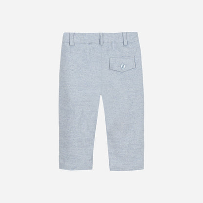 Ecru Polo Long Sleeve and Melange Blue Woven Pants