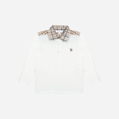 Ecru Beige Plaid Polo and Beige Pants