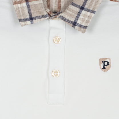 Ecru Beige Plaid Polo and Beige Pants