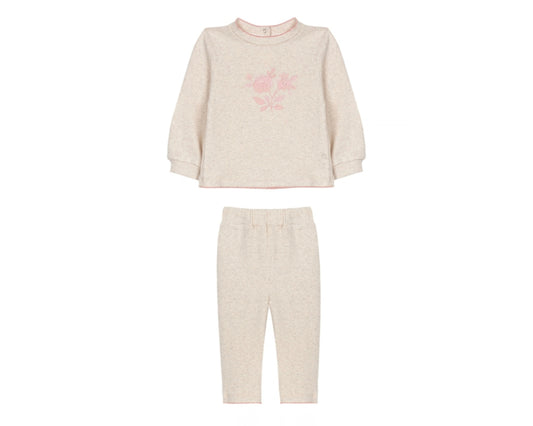 Beige Set with Floral Embroidery