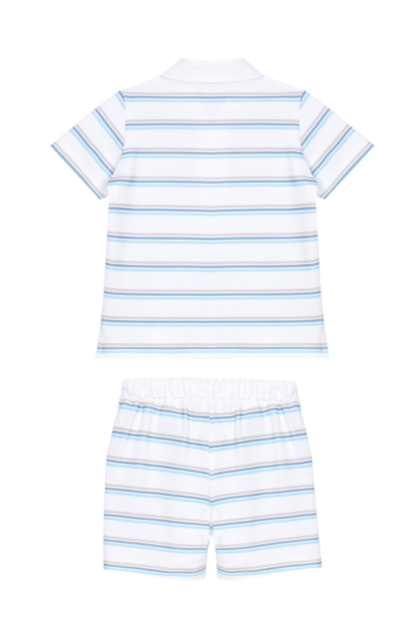 Blue Striped Shorts Polo Set
