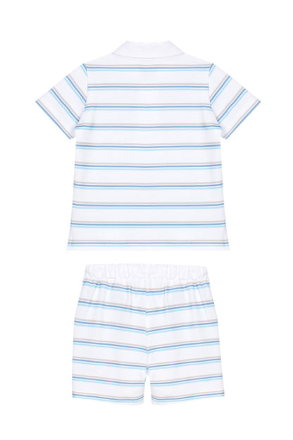 Blue Striped Shorts Polo Set