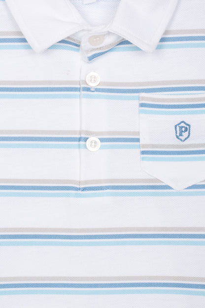 Blue Striped Shorts Polo Set