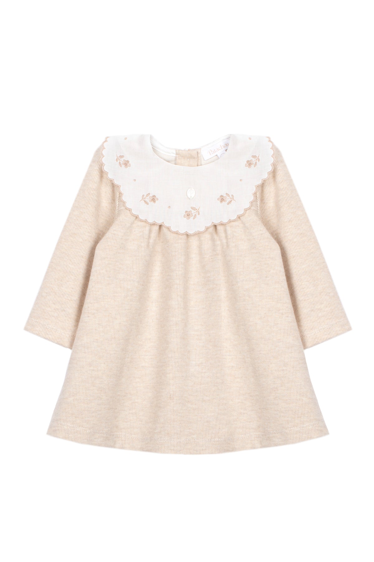 Elegant Beige Dress with Embroidered Collar