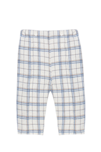 Ecru Cardigan with Checkered Pants Set