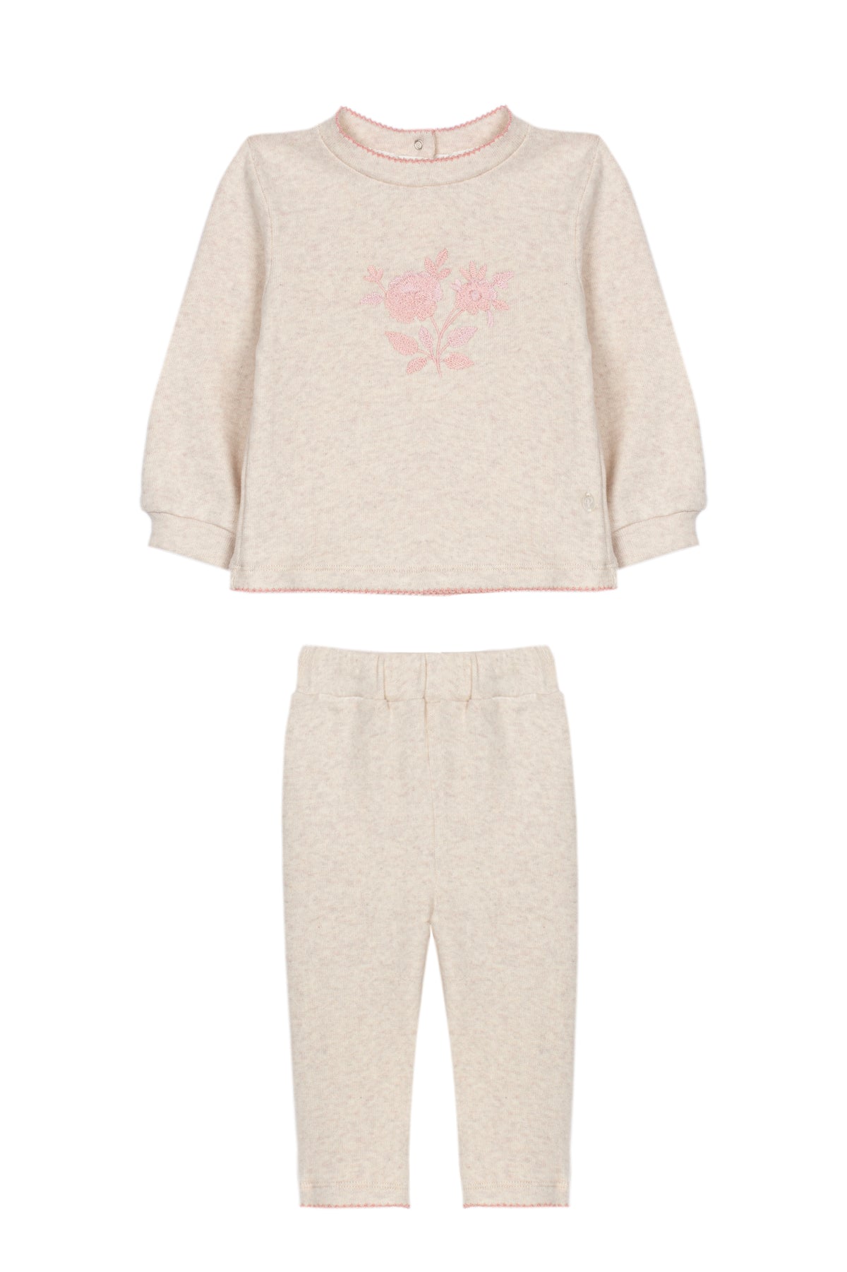 Beige Set with Floral Embroidery