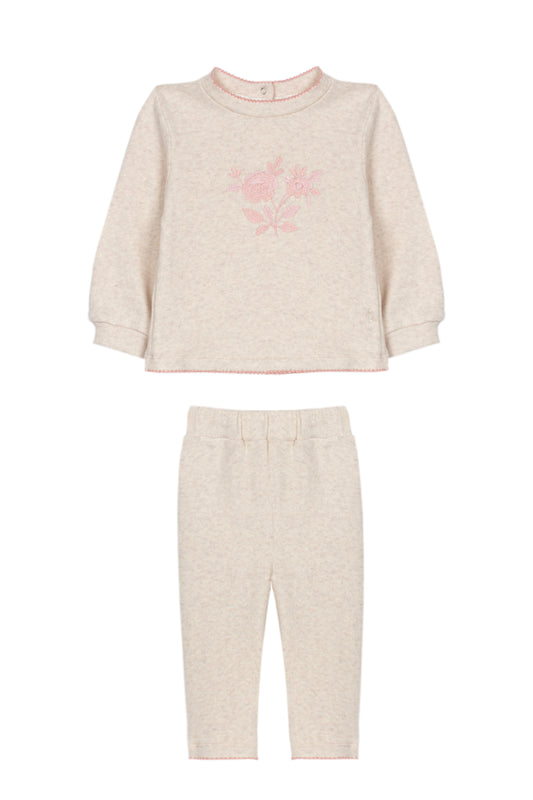 Beige Set with Floral Embroidery
