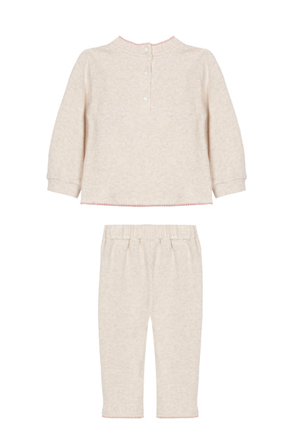 Beige Set with Floral Embroidery