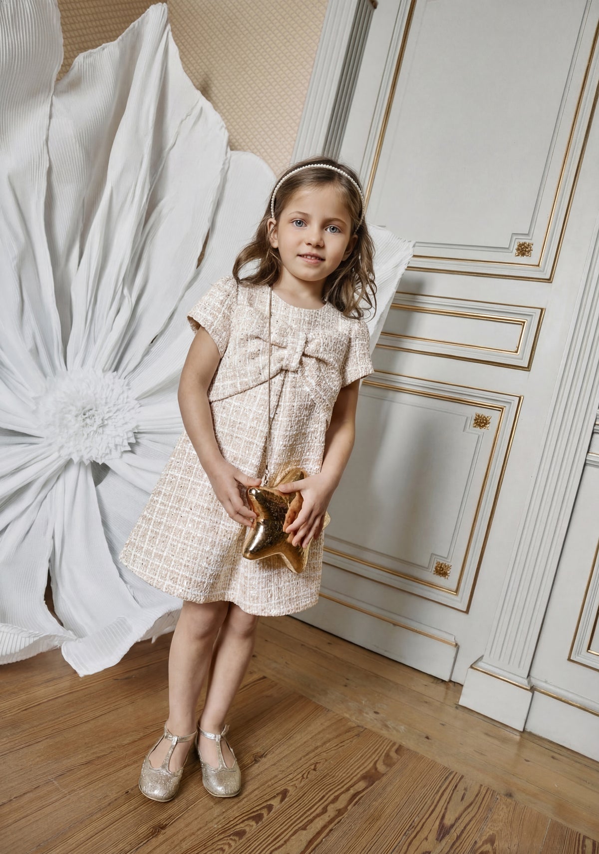 Sparkly Tweed Dress with Bow