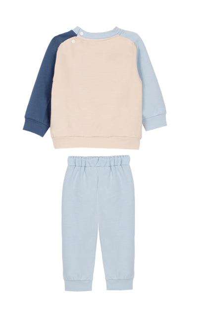 Light Blue Color Block Sweat Set with Horse