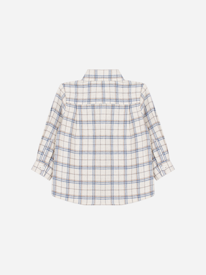 Blue Beige Flannel Pants Set